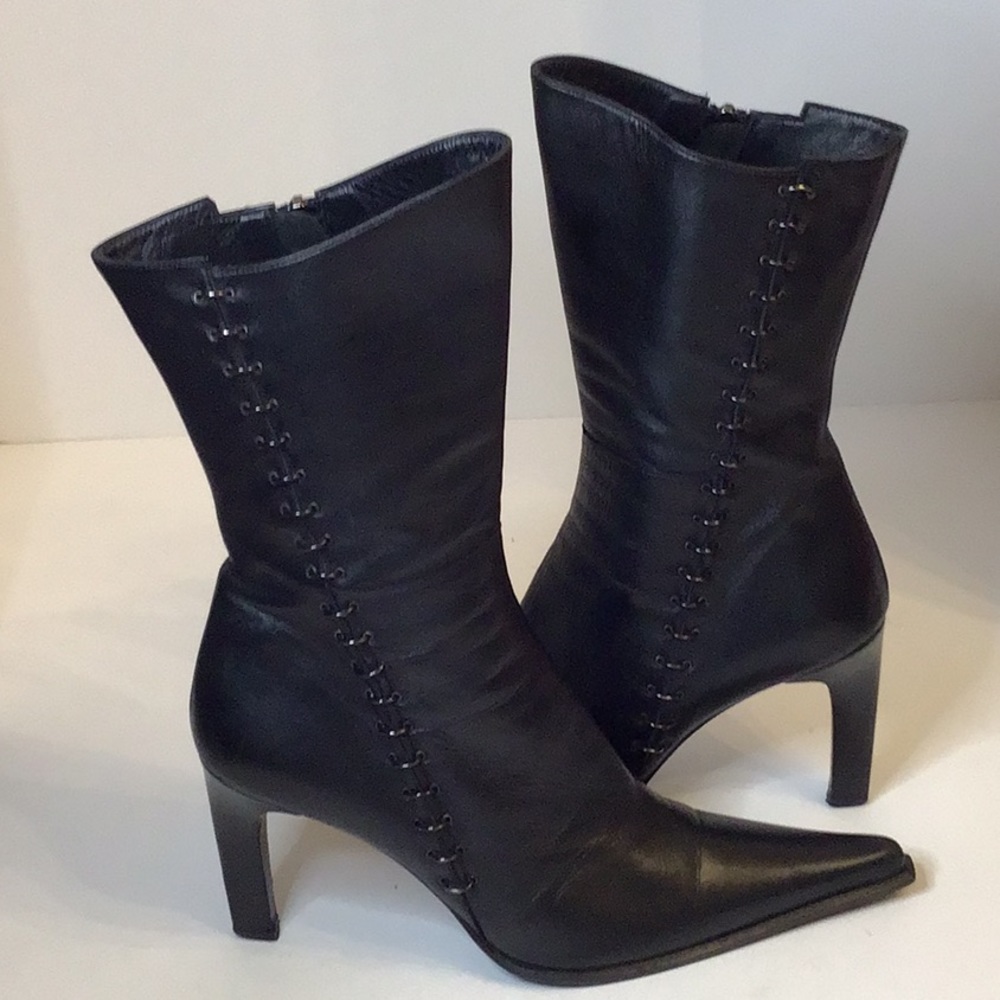 GUIDO SGARIGLIA BLACK LEATHER SQUARE TOE BOOTS SHOES SZ 39 - Picture 5 of 14
